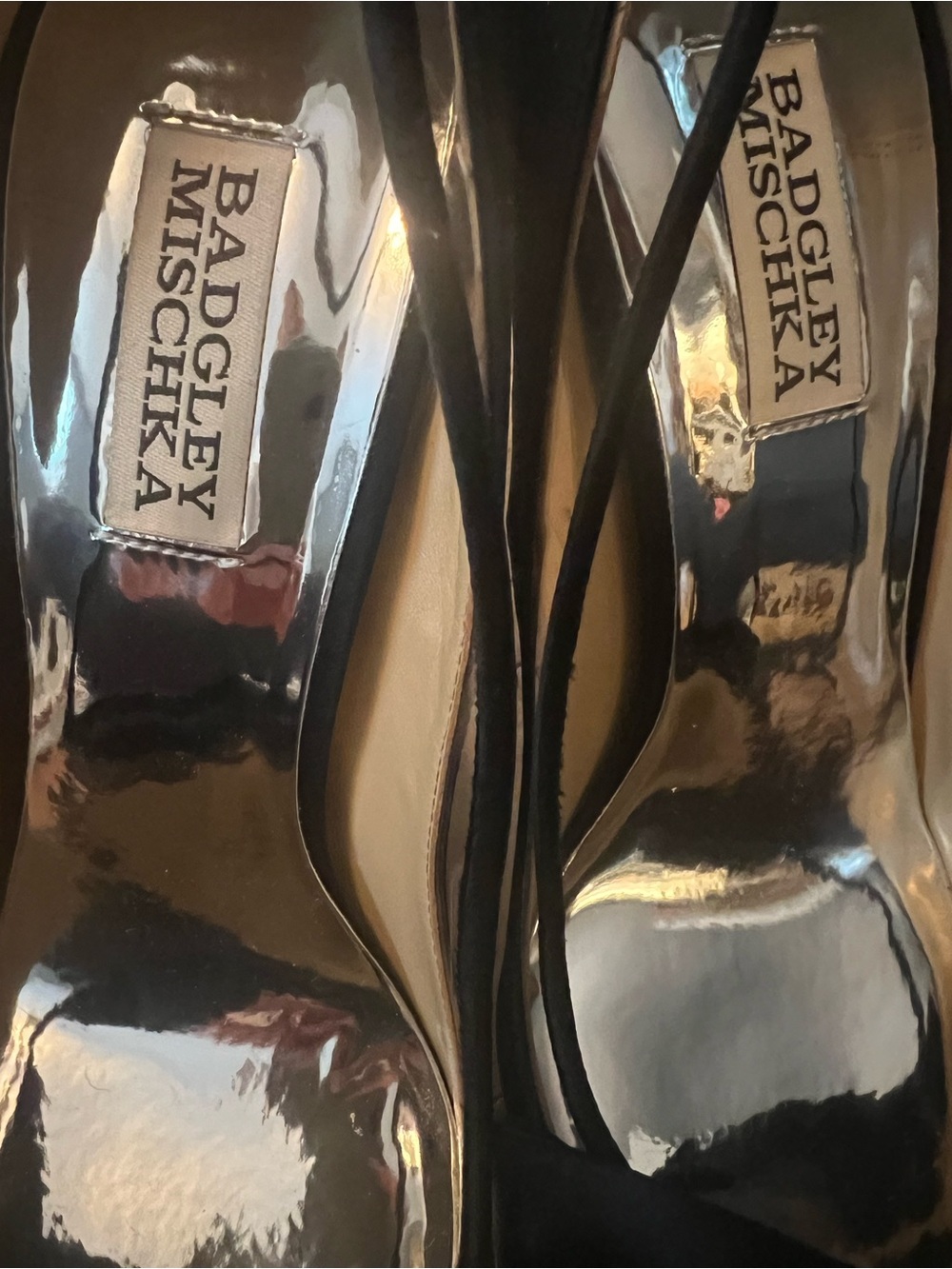 Badgley Mischka Black Satin Pointed-Toe Bow Pumps with Crystal Accent
